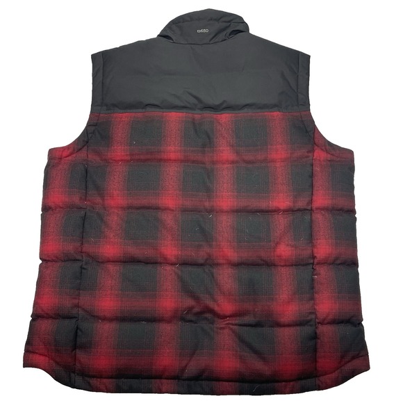 Eddie Bauer Down Vest Men's XL Black Red Plaid EB650‎ Quilted Puffer Zip Pockets - Picture 2 of 11